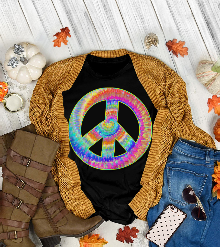 Tie Dye Look Rainbow Peace Sign Burst T-Shirt