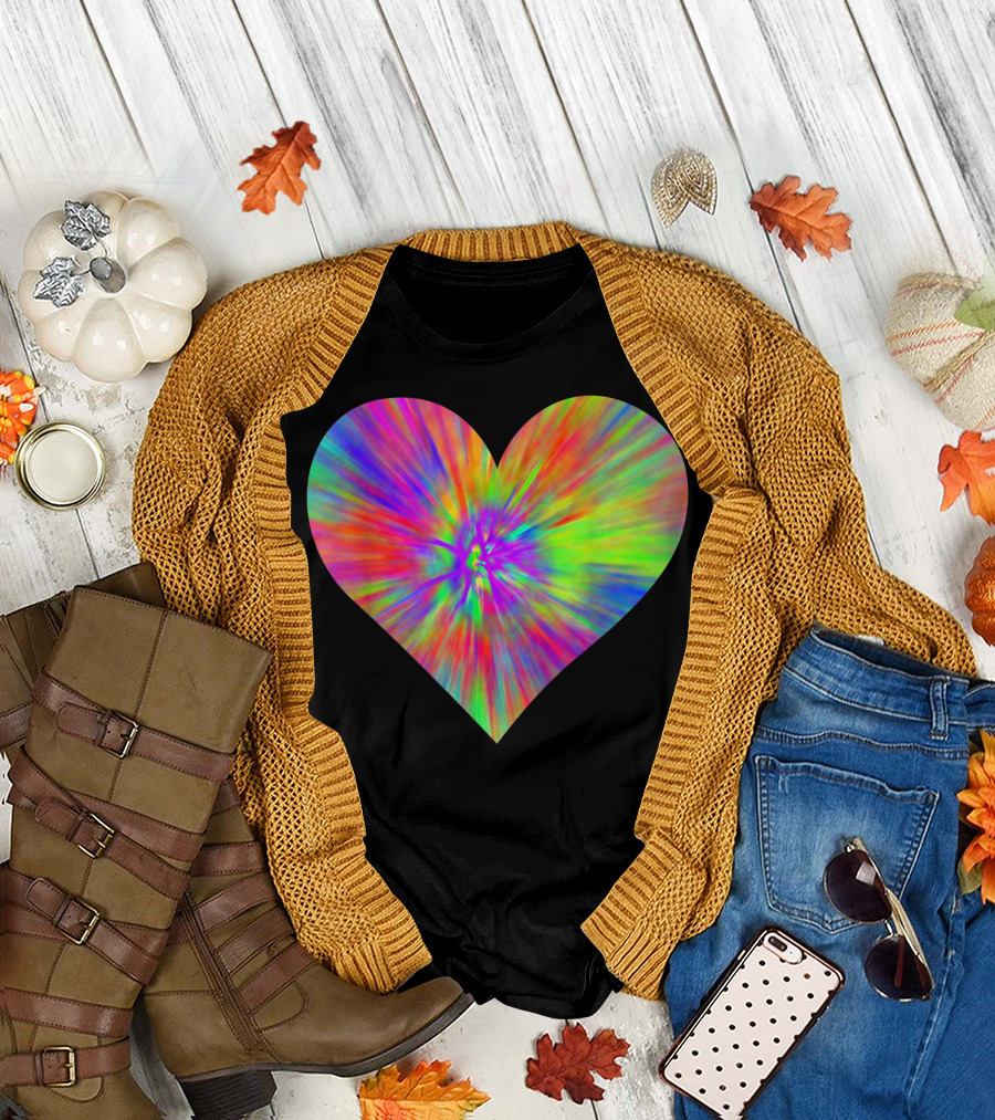Tie Dye Rainbow Heart Peace Colorful Cute Sign T-Shirt