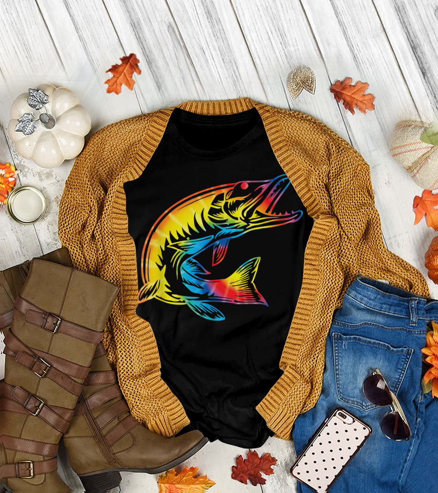 Tie Dye Pike Rainbow Pickerel Hippie Peace Fish T-Shirt