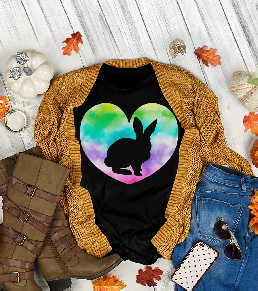 Tie Dye Heart Silhouette Rabbit Bunny Easter Day T-Shirt
