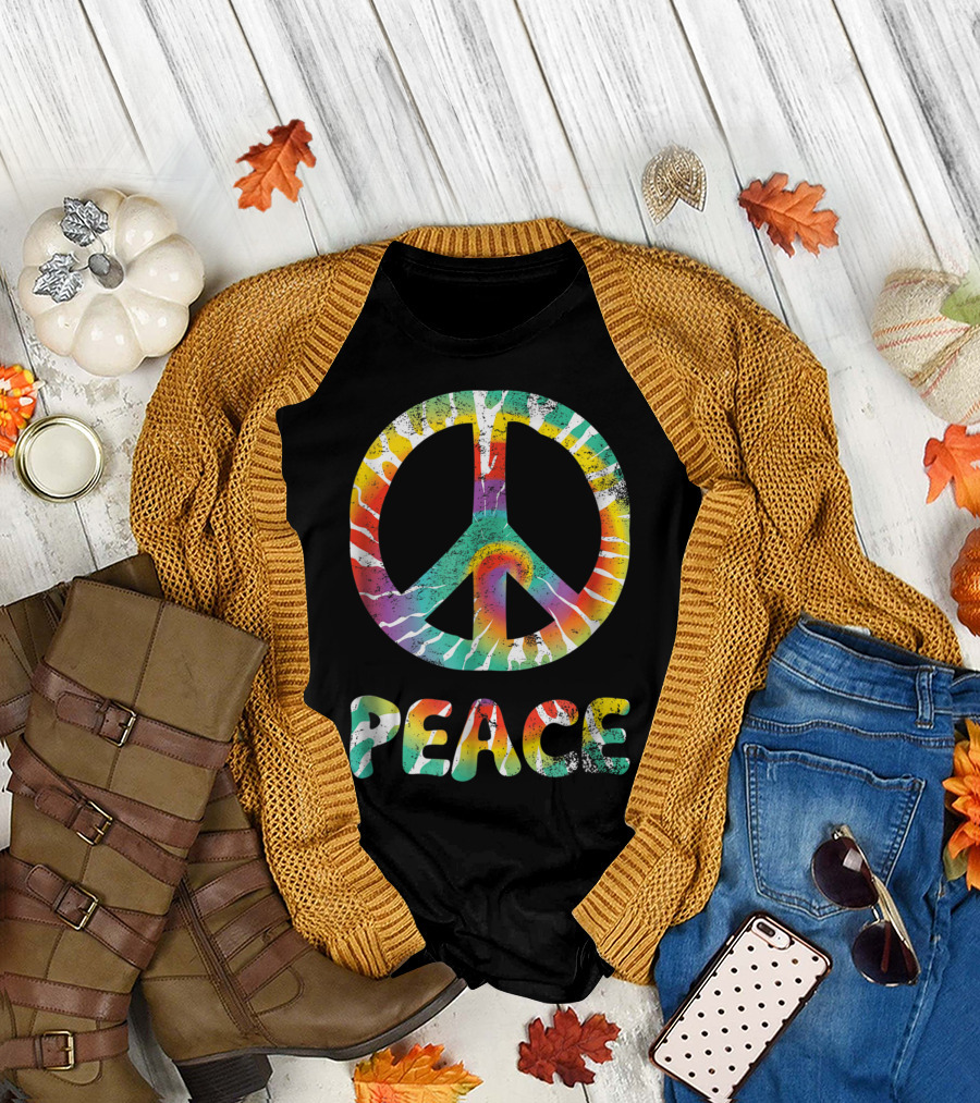 Tie Dye Colorful Peace Symbol Vintage Retro Rainbow T-Shirt
