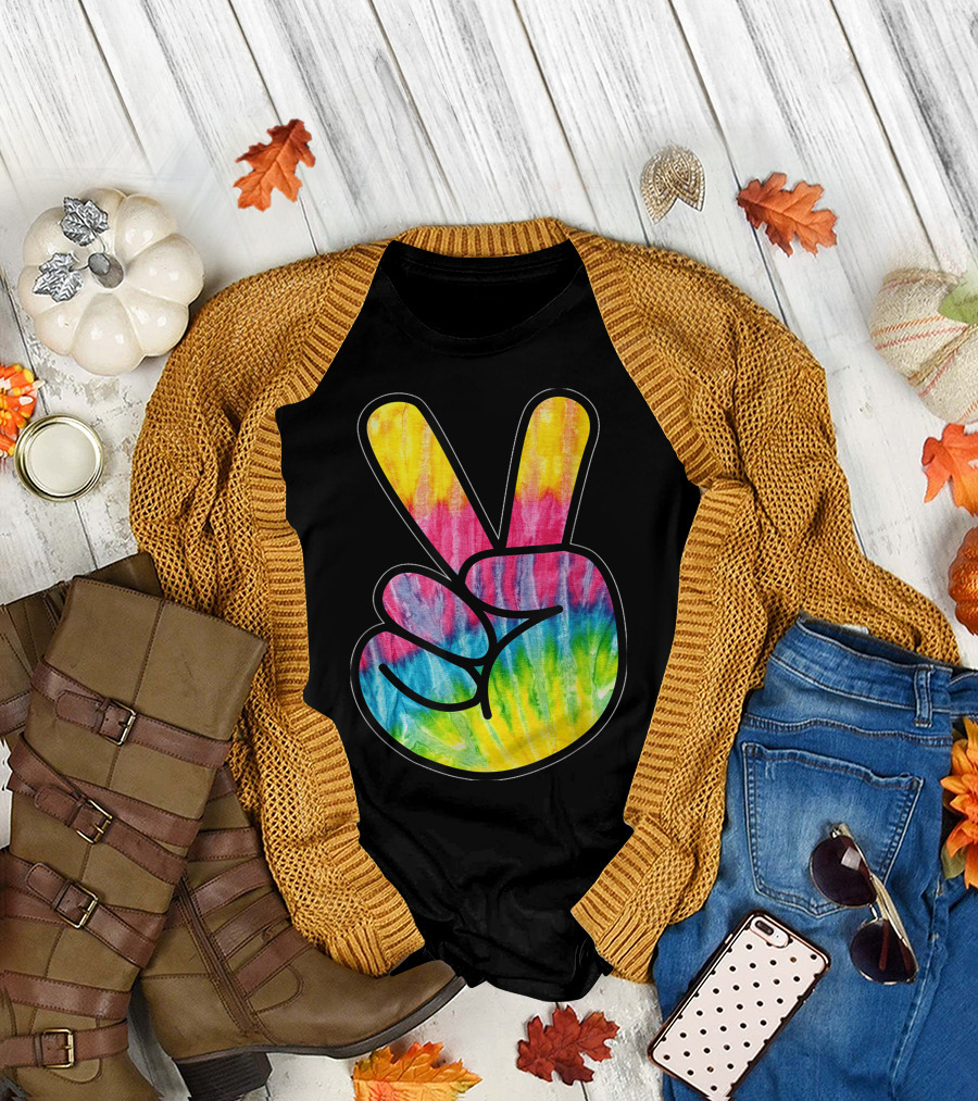 Tye Dye Peace Fingers Colorful T-Shirt