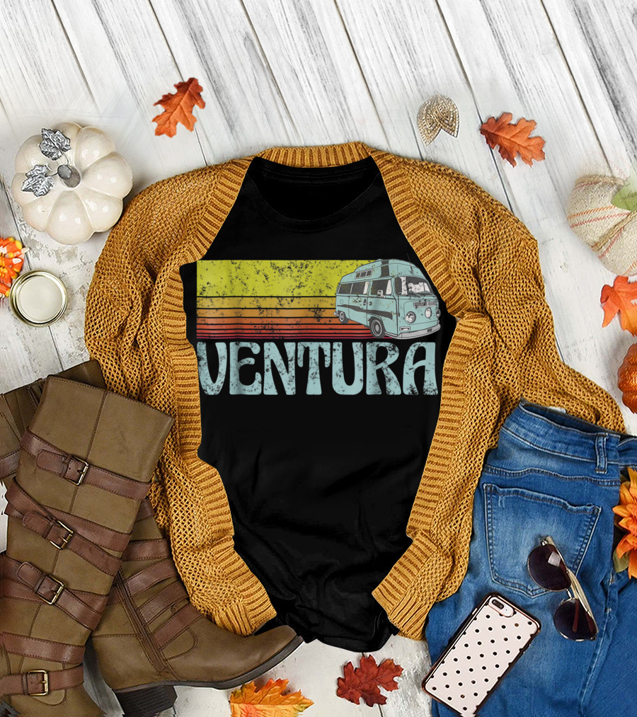 Ventura California Hippie Van Retro Sunset Beach Surfer T-Shirt
