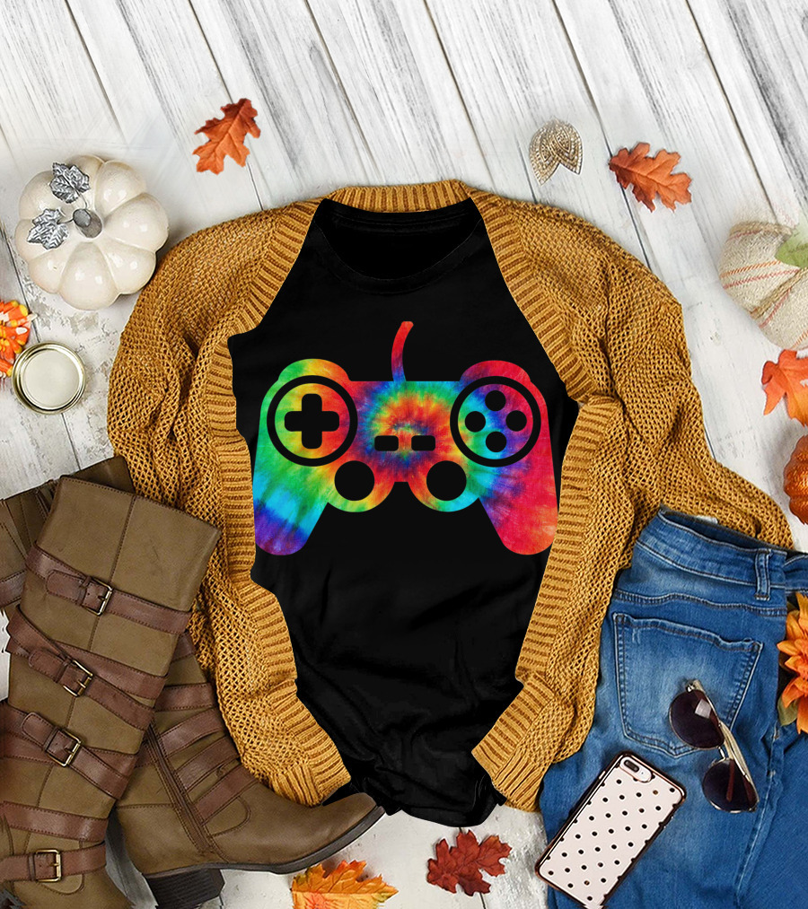 Video Game Controller Ocean Tie Dye Rainbow Hippie Hippy Costume T-Shirt