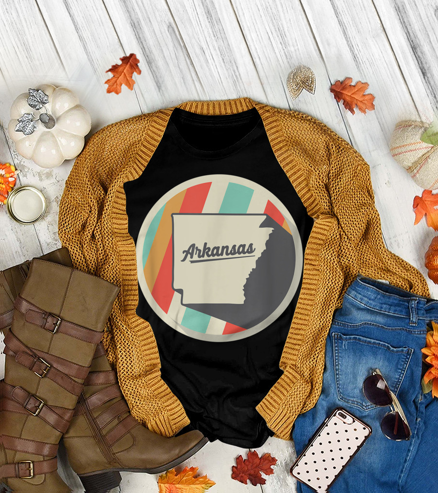 Vintage Arkansas Ar Home State Teal Retro Circle Stripes T-Shirt