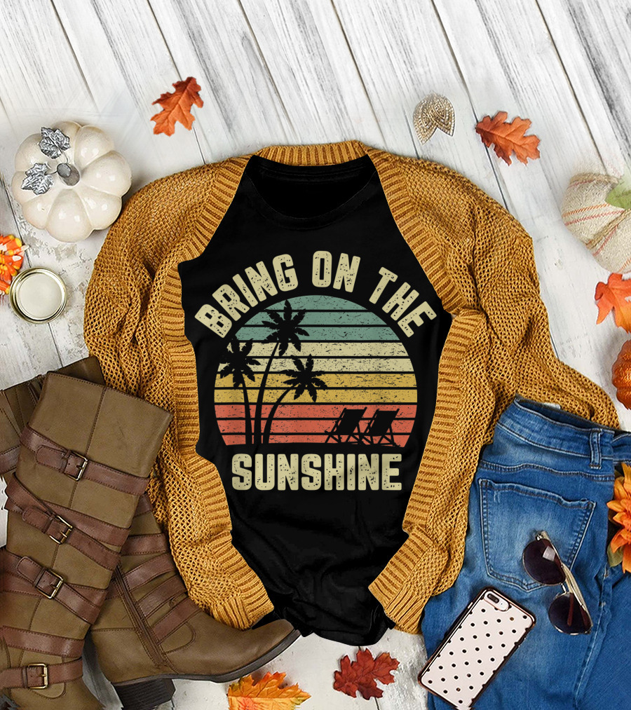 Bring On The Sunshine Vintage Summer Beach Palm Trees Stripes T-Shirt