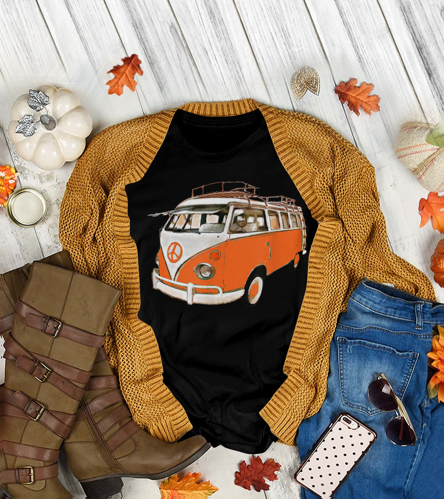 Vintage German Micro Bus Hippie Camper Surfer Van with Peace T-Shirt