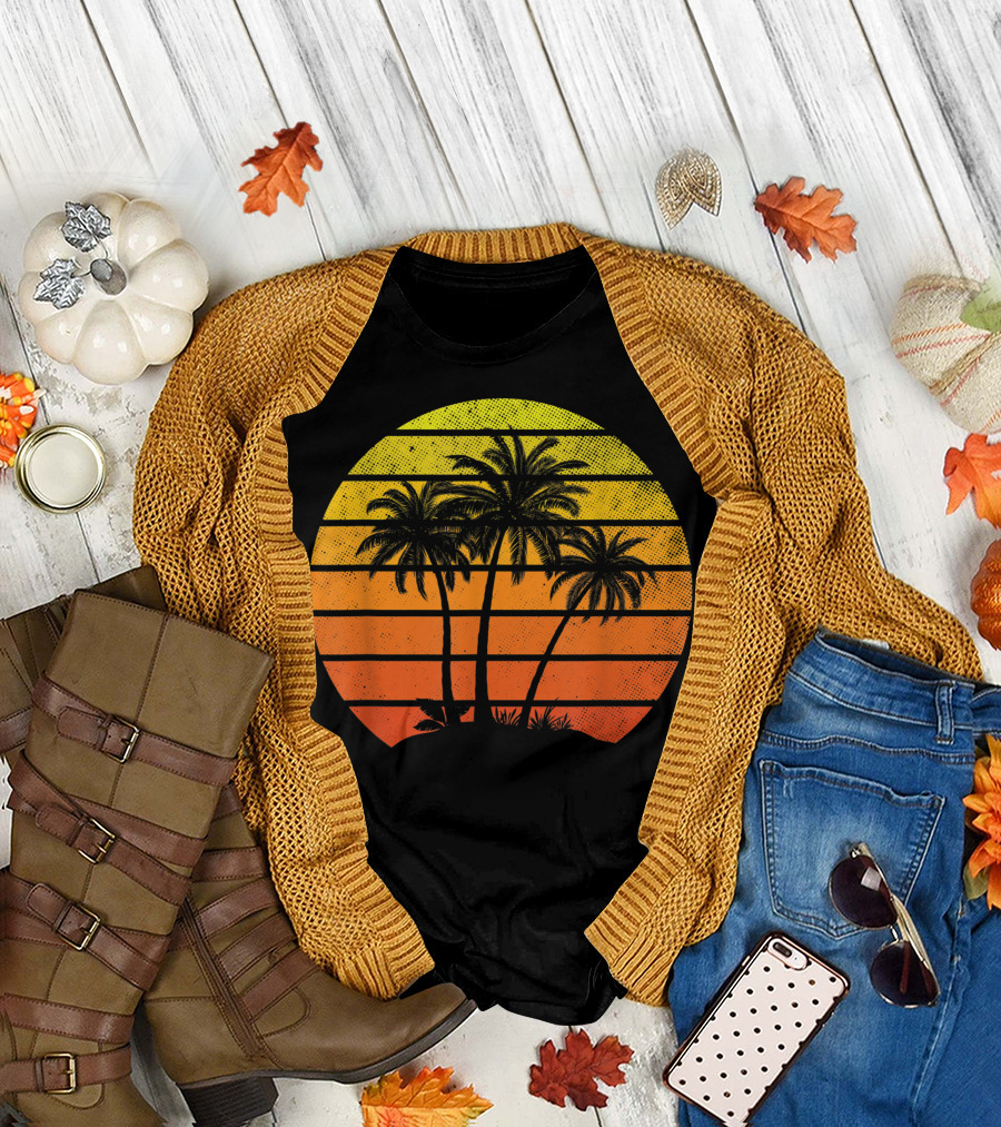 Tropical Palm Tree Island Sunset Vintage Coco Vacation T-Shirt