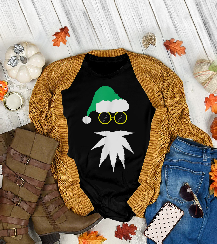 Santa Beard Weed Leaf Naughty Christmas Marijuana T-Shirt
