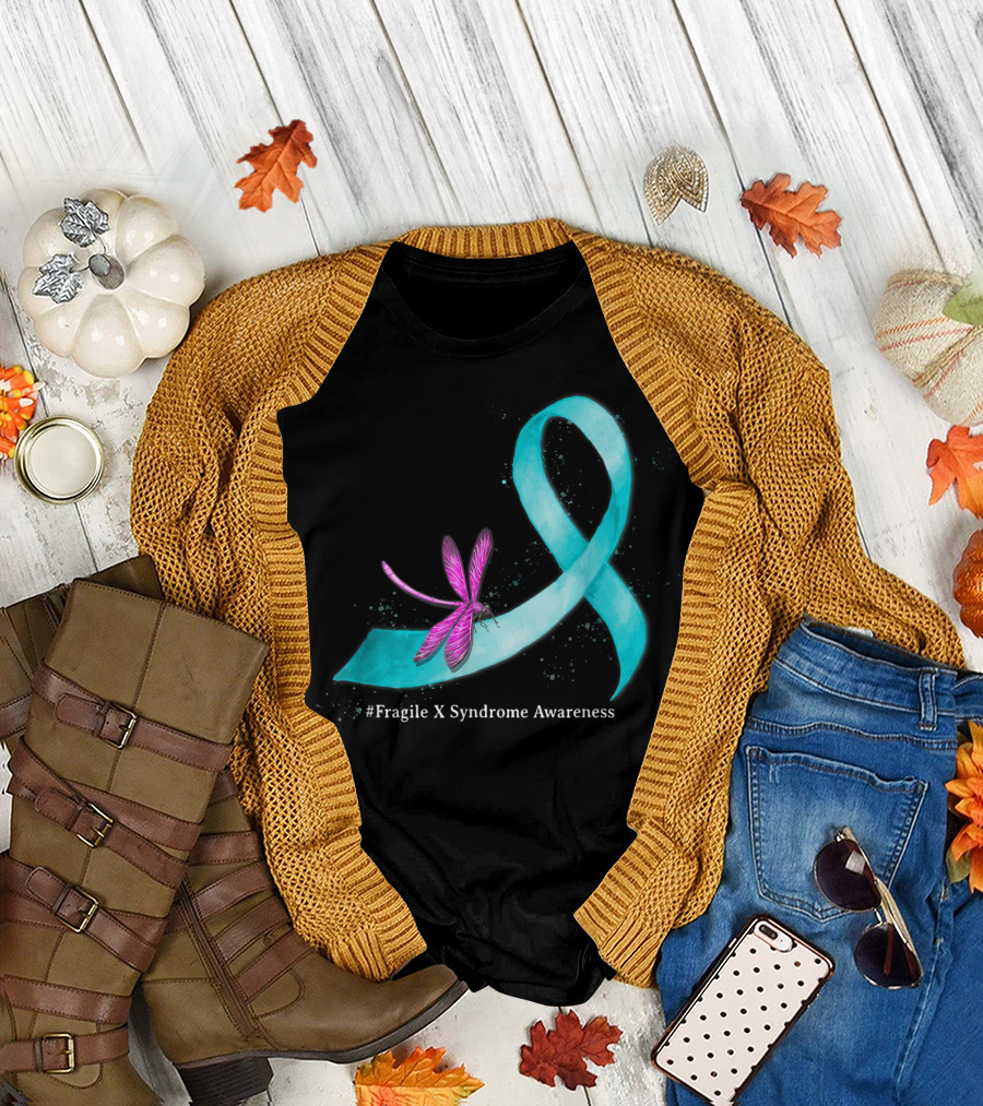 Hippie Dragonfly Teal Ribbon #Fragile X Syndrome Awareness T-Shirt