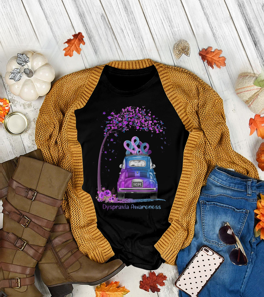 Hope Hippie Van with Purple Blue Ribbons Dyspraxia Awareness T-Shirt