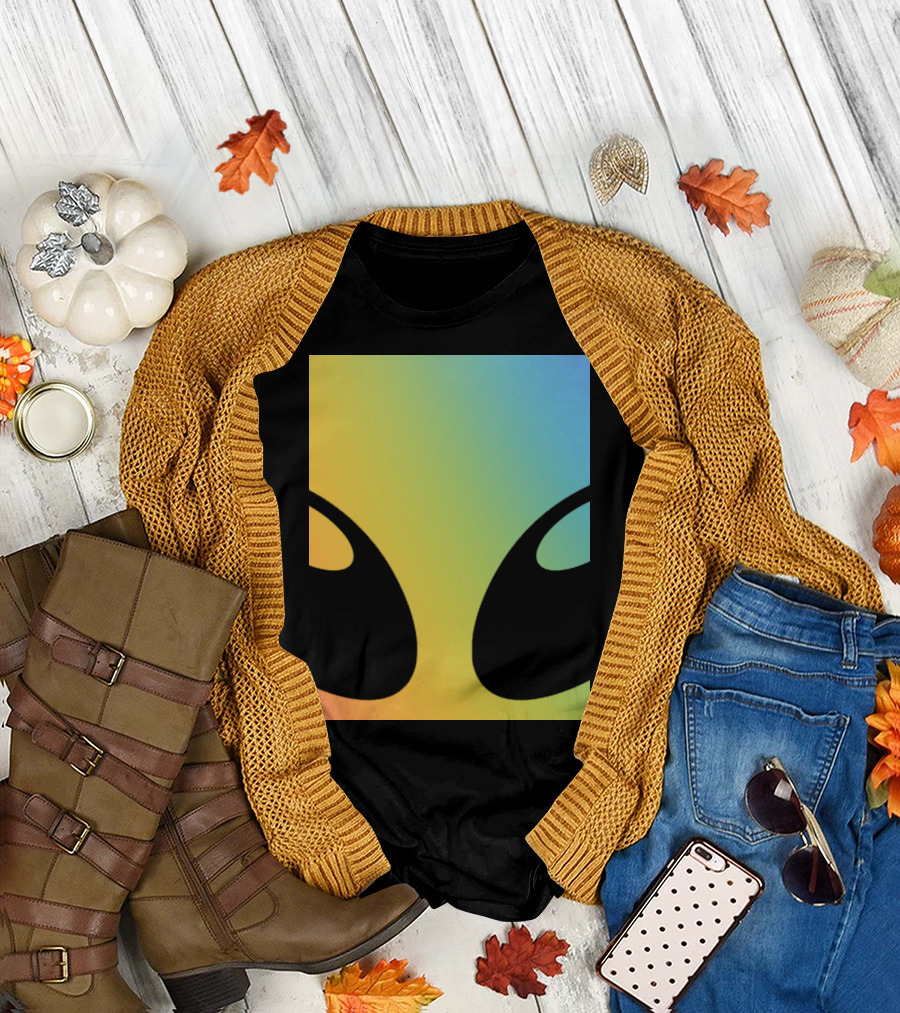 Holographic Glow Alien Head with Colorful Shine T-Shirt