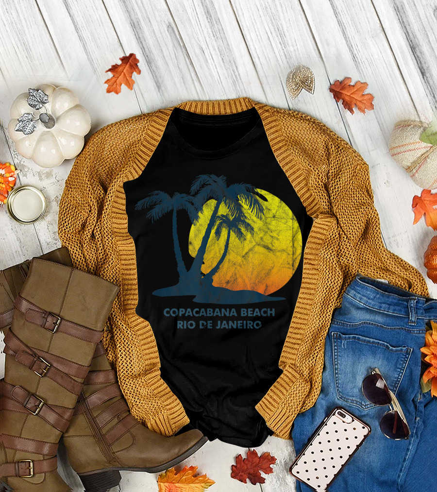 Copacabana Beach Rio De Janeiro Coconut Palm Sunset Scene T-Shirt