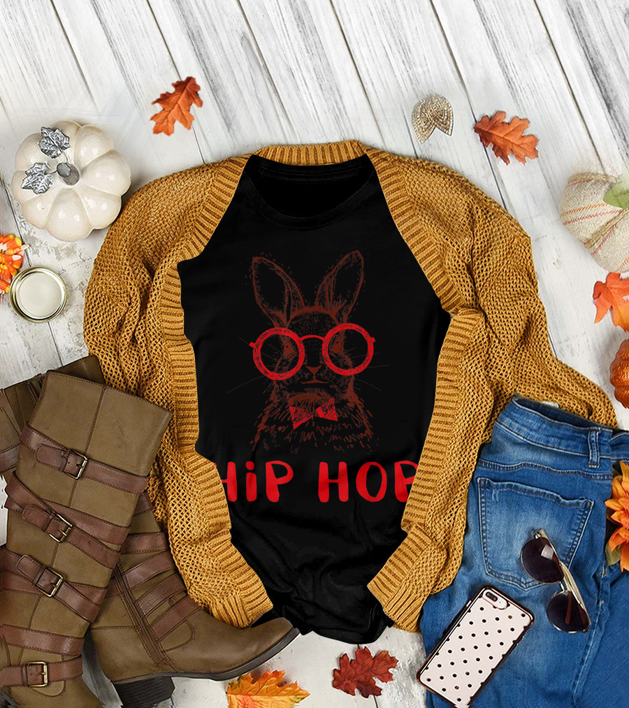 Hip Hop Easter Bunny Nerd Glasses Bowtie Rabbit T-Shirt