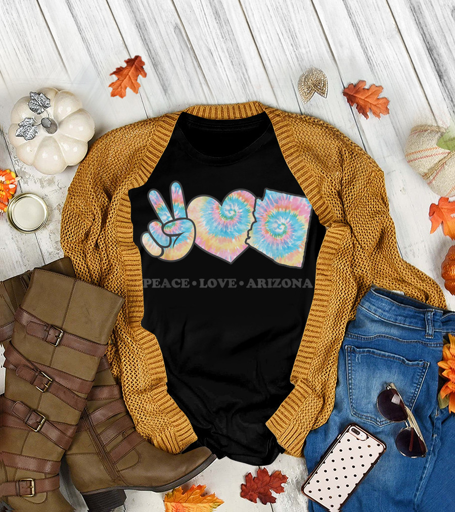 Peace Love Arizona Tie-Dye Spiral Iconic Symbols T-Shirt