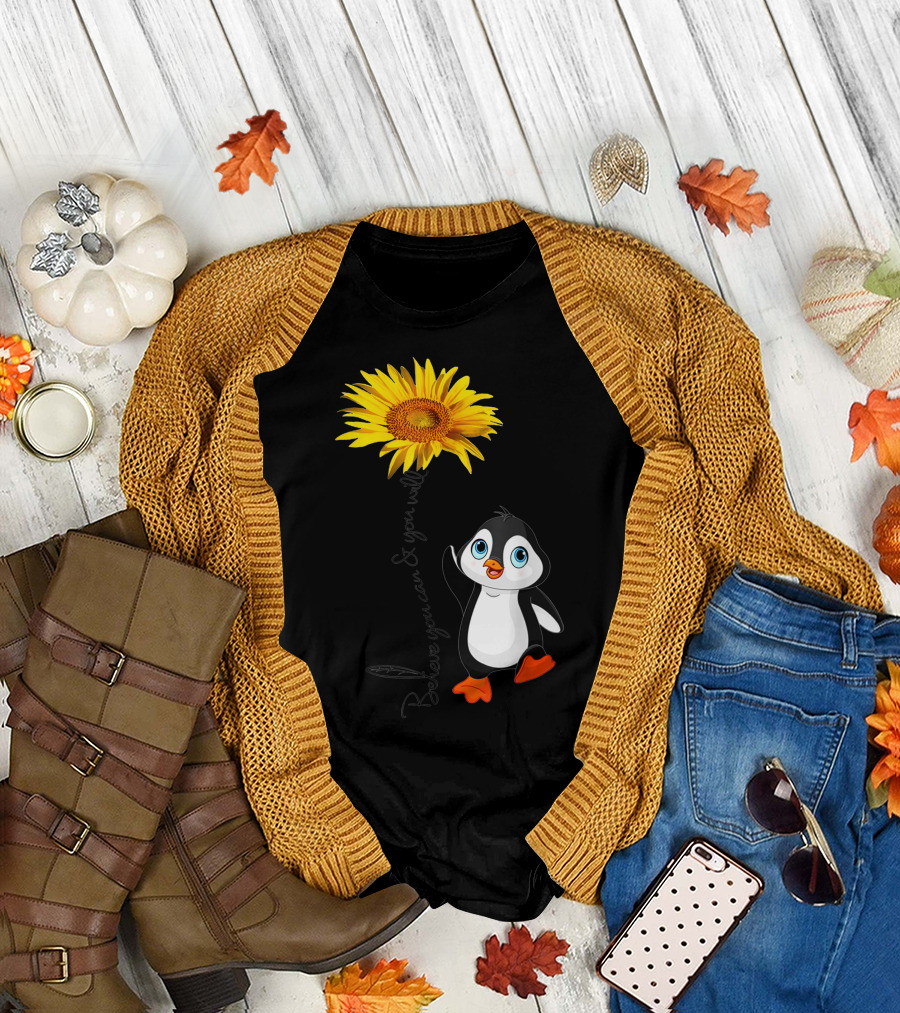 Penguin Believe You Can and You Will Stronger Sunflower T-Shirt