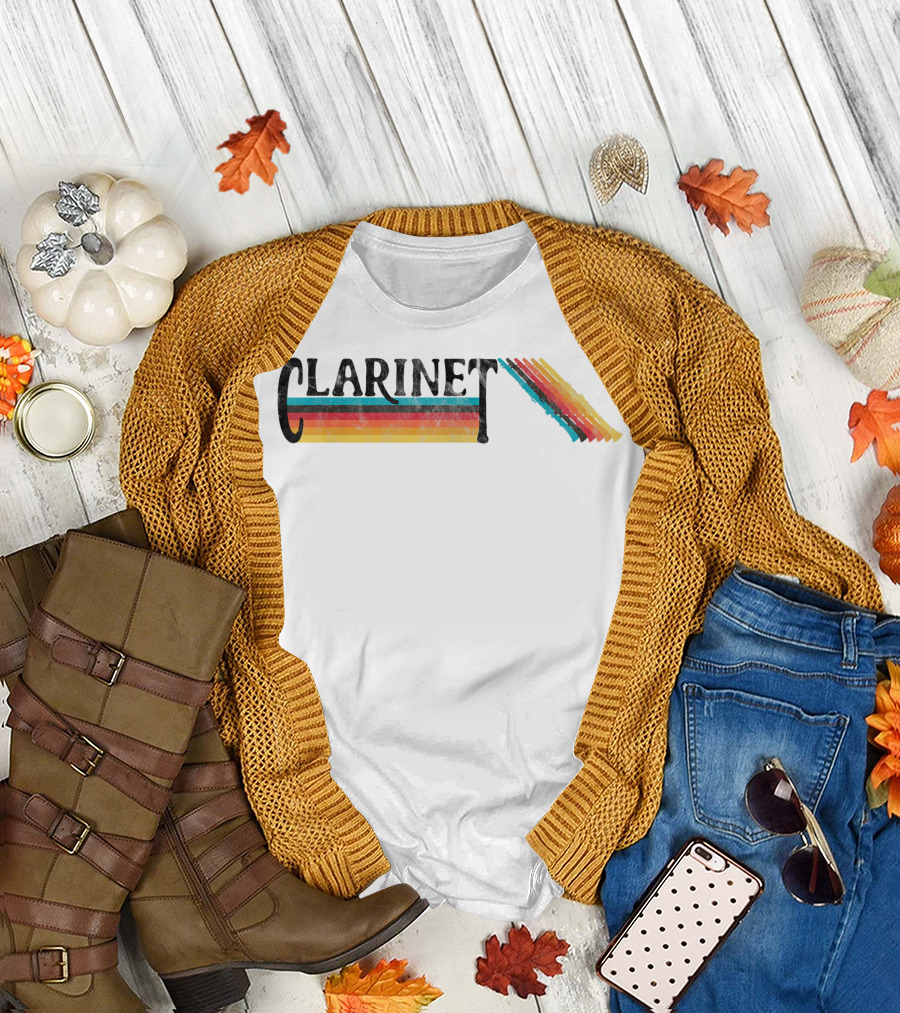Retro 70s 80s Clarinet Marching Band Stripe Rainbow T-Shirt