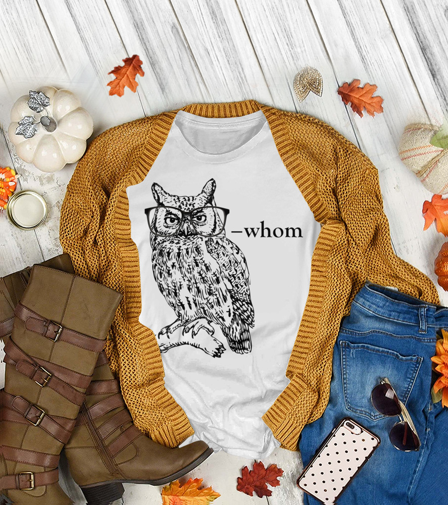 Who Whom Grammar Owl Glasses T-Shirt
