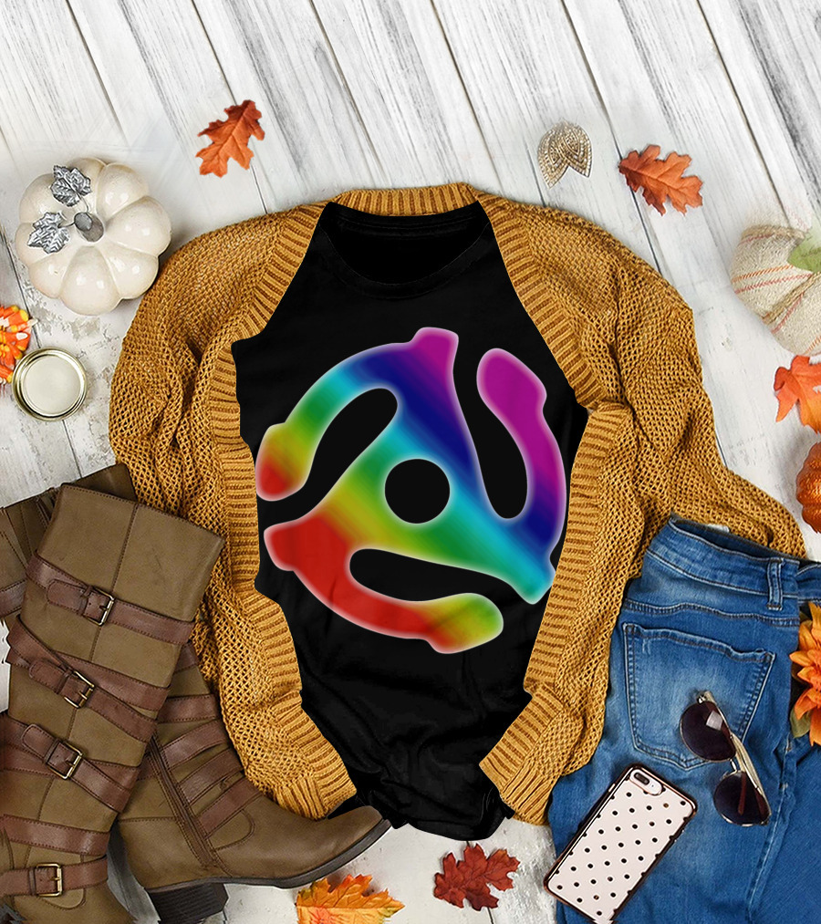 45 Rpm Spider Record Adapter DJ 80s Music Rainbow T-Shirt
