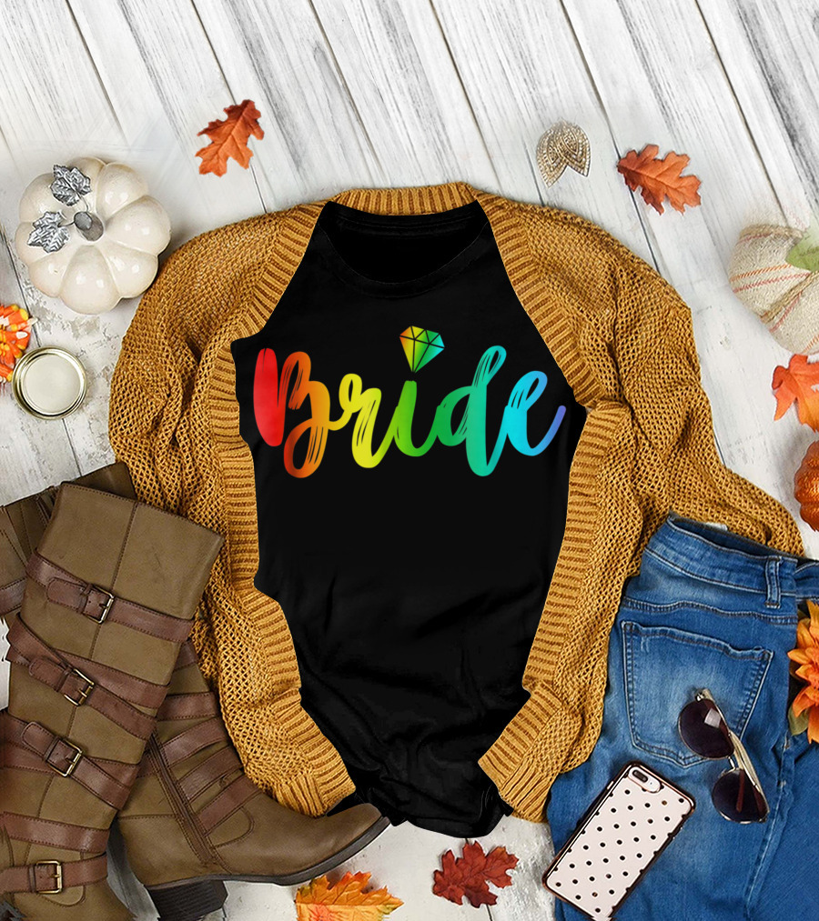 Bride Rainbow Pride Engagement Party T-Shirt
