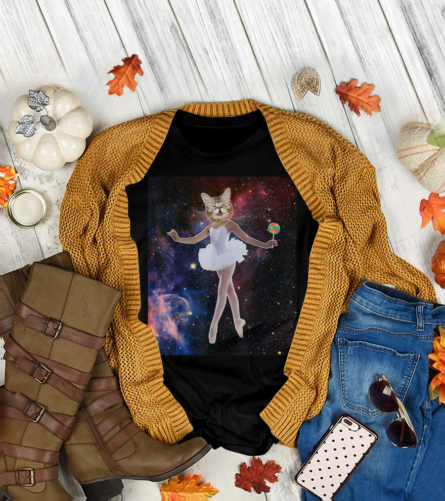 Ballet Cat Cute Space Dance Kitten Lollipop Galaxy T-Shirt