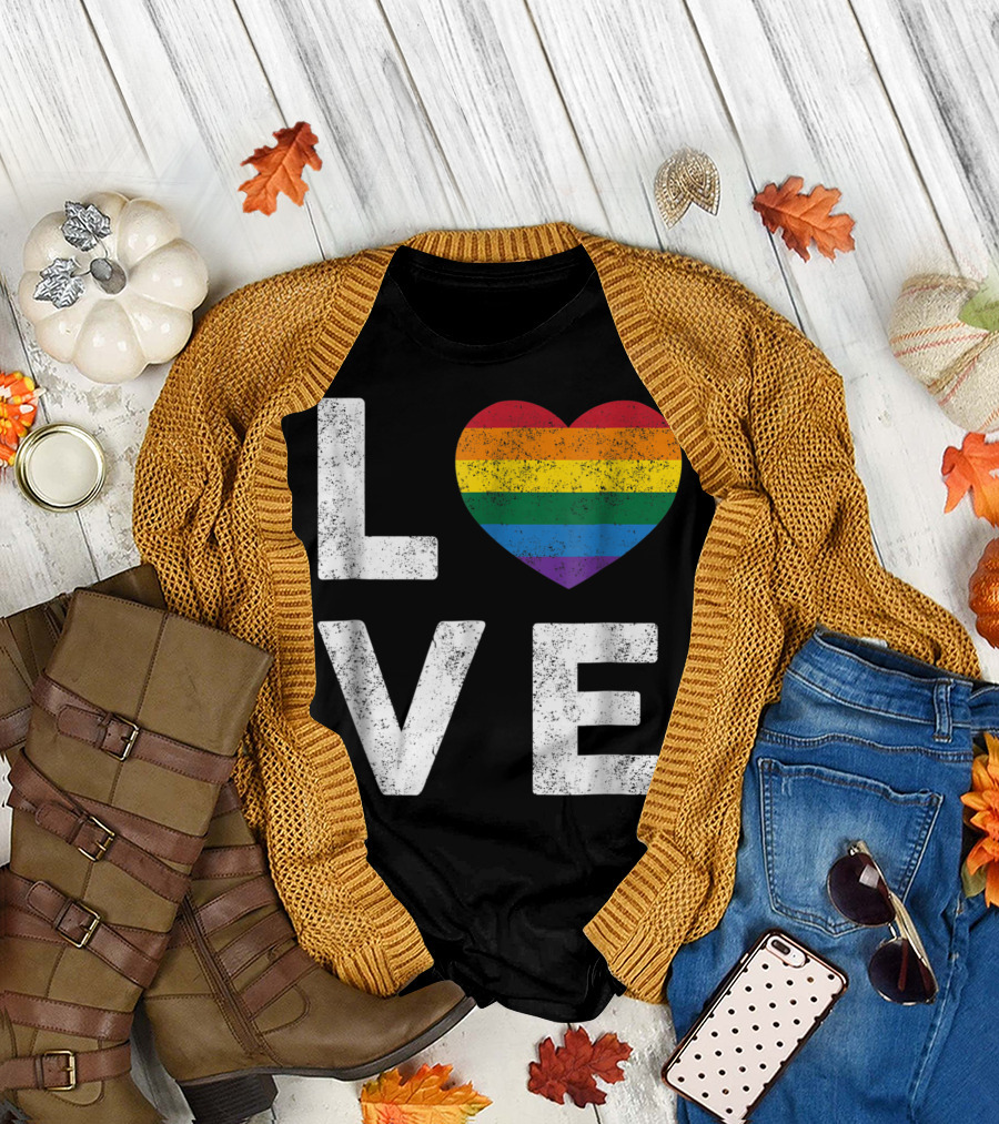 Distressed Love Heart Rainbow Gay Pride Flag T-Shirt