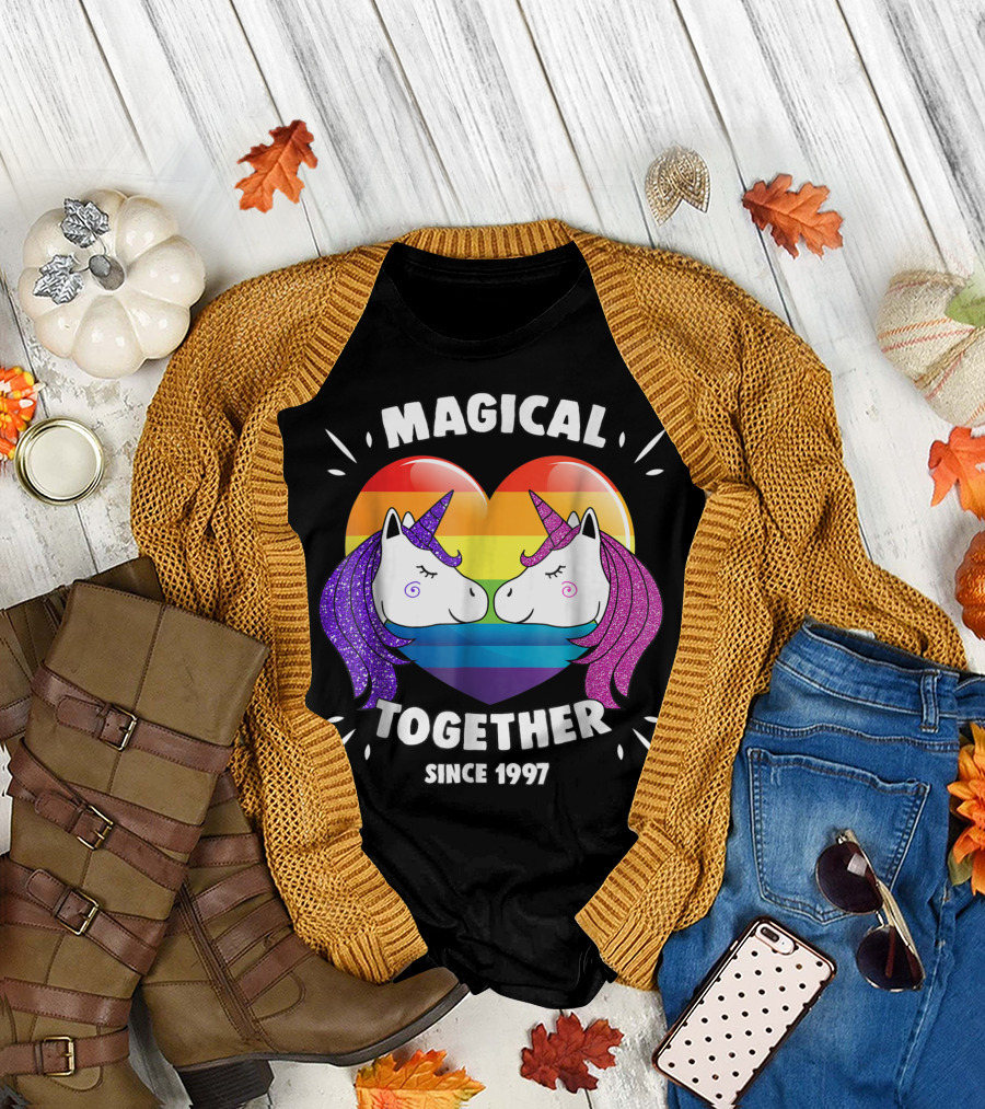 Magical Together Since 1997 Unicorns with Rainbow Heart T-Shirt