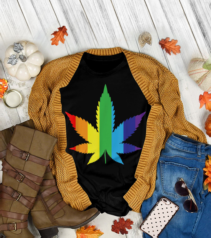 Marijuana Rainbow Weed Leaf Gay Pride Flag T-Shirt