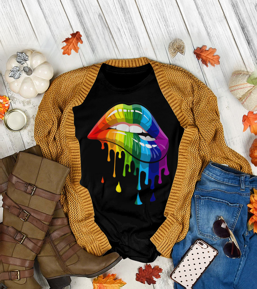 Melting Rainbow Lips Dripping Colors T-Shirt