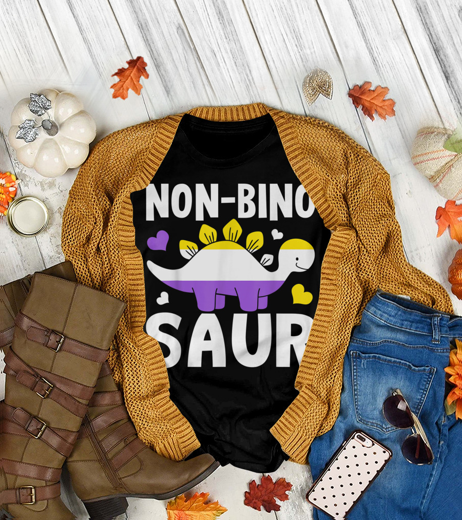 Non Bino Saur Agender Non Binary Dinosaur with Non-Binary Flag Colors T-Shirt