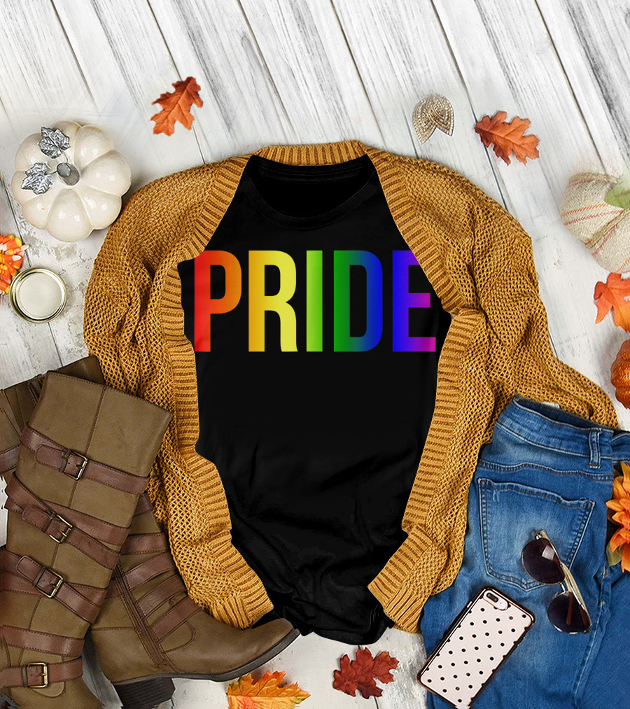 Pride Rainbow Flag Bold PRIDE Text for National Pride March T-Shirt