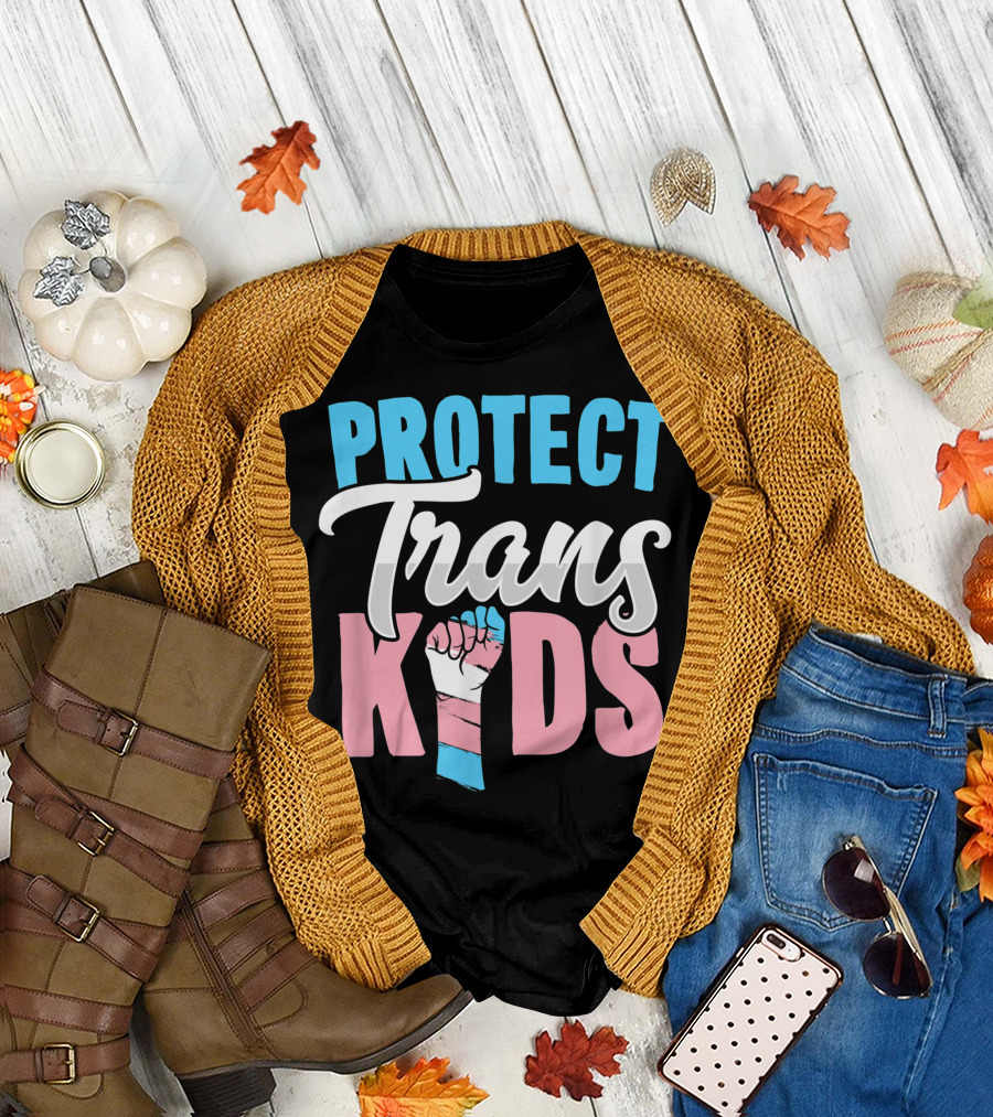 Protect Trans Kids Transgender Pride Flag Fist Icon Empowerment T-Shirt