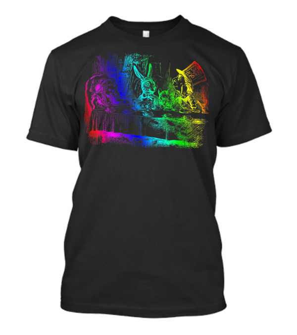Rainbow Mad Hatter Tea Party In Wonderland Scene T-Shirt
