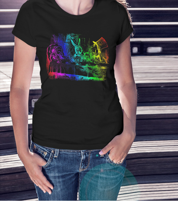 Rainbow Mad Hatter Tea Party In Wonderland Scene T-Shirt