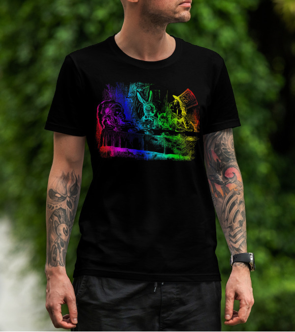 Rainbow Mad Hatter Tea Party In Wonderland Scene T-Shirt