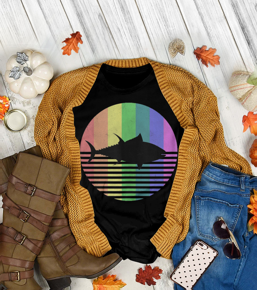 Retro Tuna Fish Rainbow Flag Vintage Fishing Gay Pride T-Shirt
