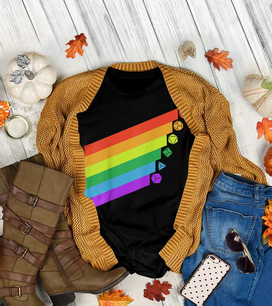 Rpg Dice Gay Pride Minimalist Rainbow D20 Set Tabletop Nerdy T-Shirt