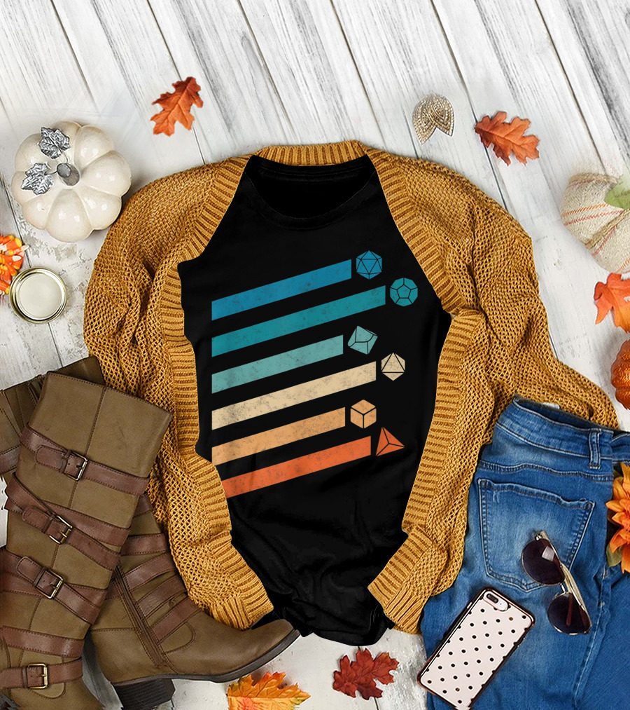 Colorful Retro Tabletop RPG GM Vintage D20 Dice Stripes T-Shirt