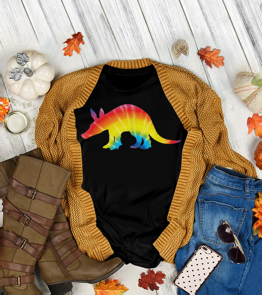 Tie Dye Aardvark Rainbow Print Anteater Silhouette Colorful Psychedelic T-Shirt
