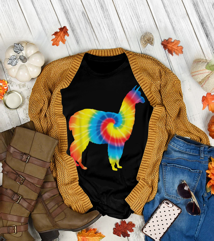 Tie Dye Alpaca Rainbow Vicuna Llama Hippie Peace Up T-Shirt