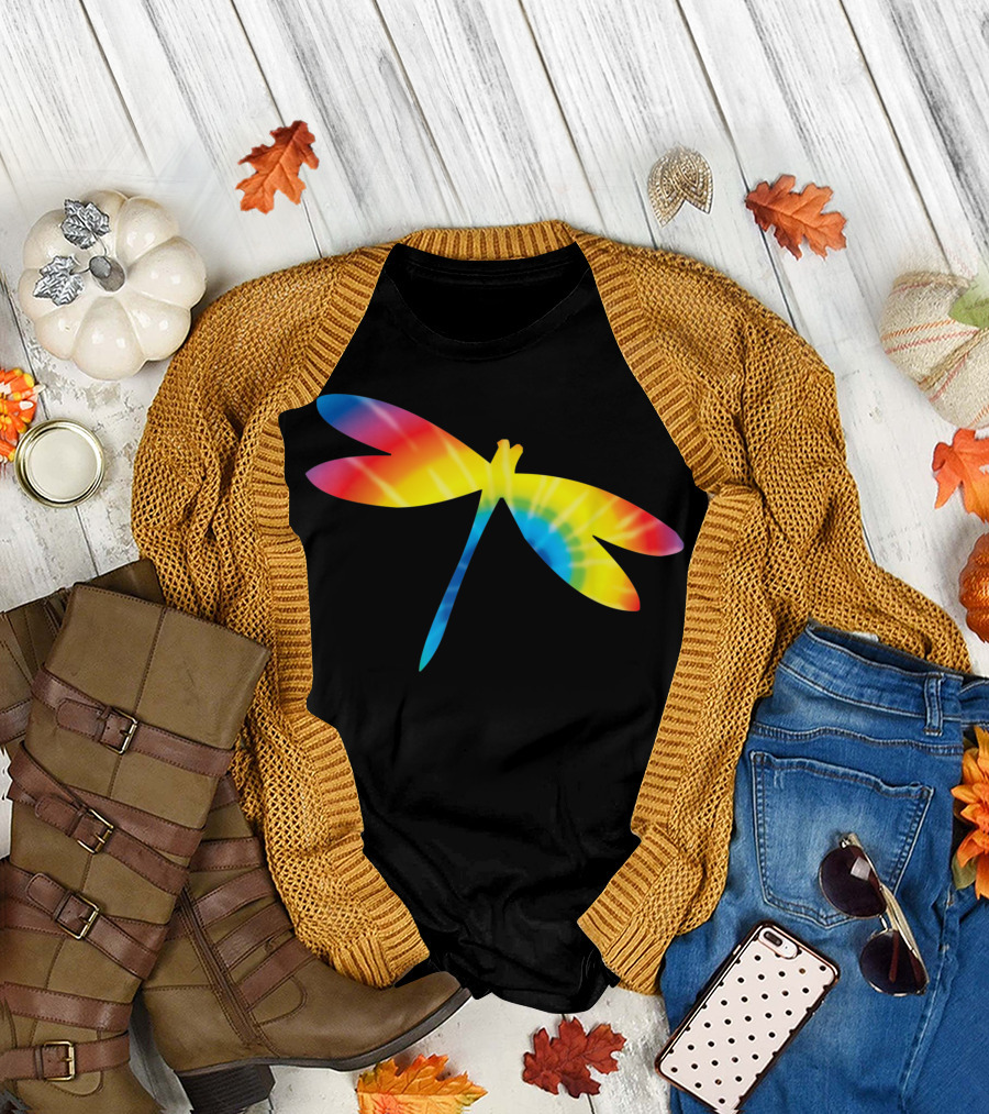 Rainbow Tie Dye Dragonfly Swarm T-Shirt