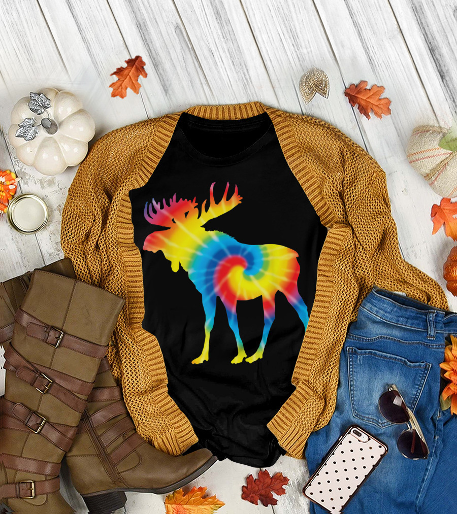 Tie Dye Moose Rainbow Swirl Deer Elk T-Shirt