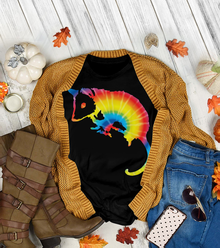 Rainbow Tie Dye Possum Marsupial Print T-Shirt