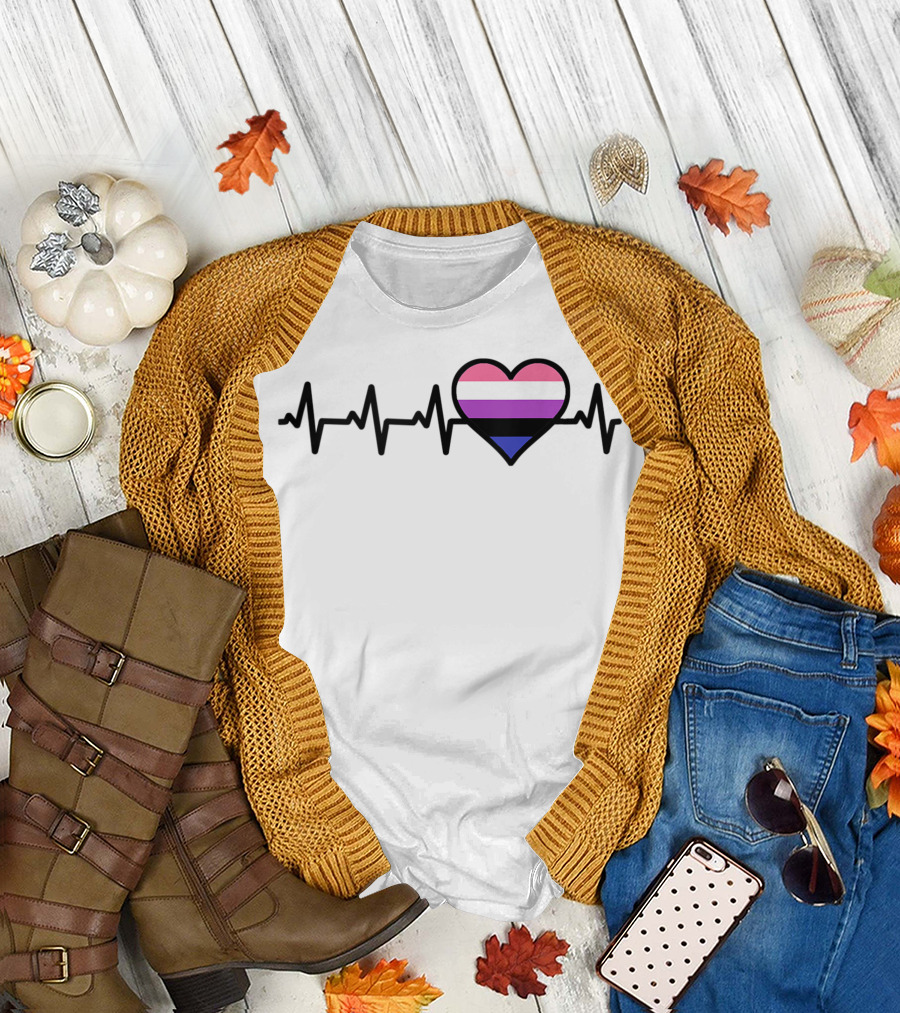 Genderfluid Nonbinary Heartbeat Queer Pride T-Shirt