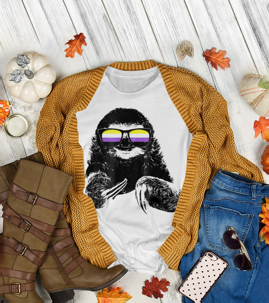 Pride Sloth with Nonbinary Flag Sunglasses T-Shirt