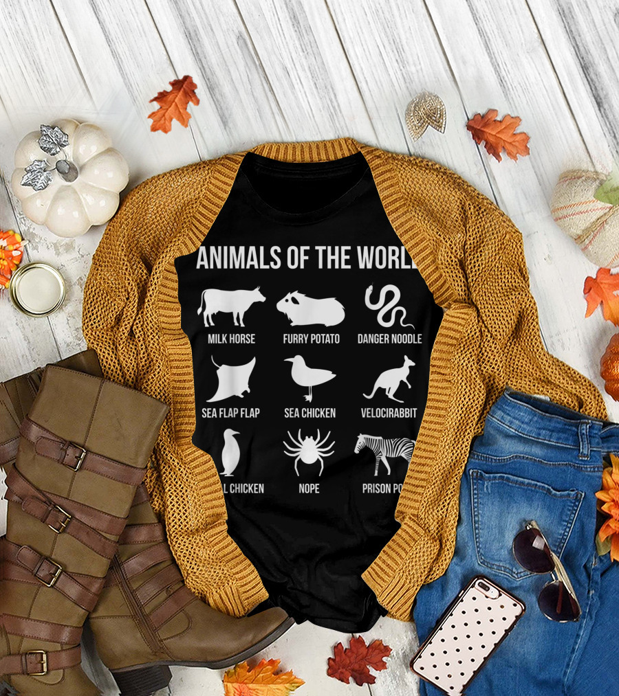 Animals Of The World Milk Horse Furry Potato Danger Noodle Sea Flap Flap Sea Chicken Velocirabbit Formal Chicken Nope Prison Pony T-Shirt