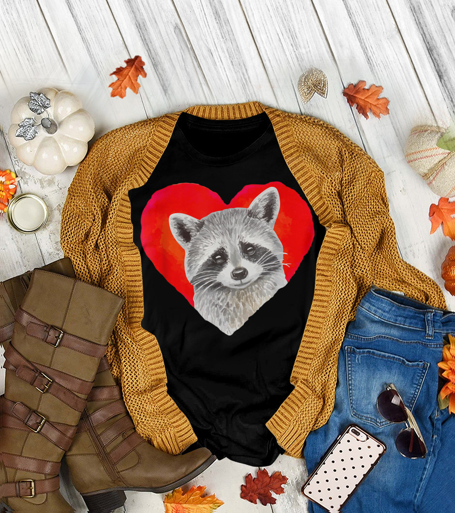 Boys Valentines Day Kids Raccoon Big Heart Cute Lover T-Shirt