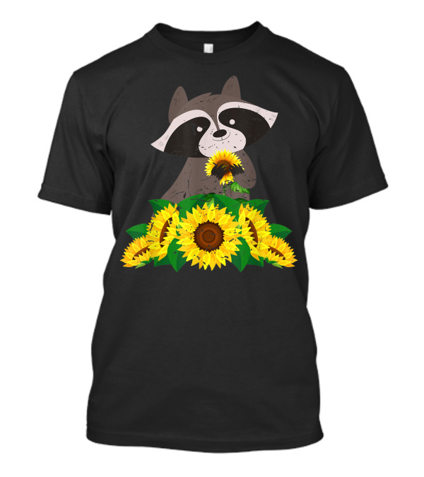 Cute Raccoon Holding Sunflowers Amazing Animal T-Shirt