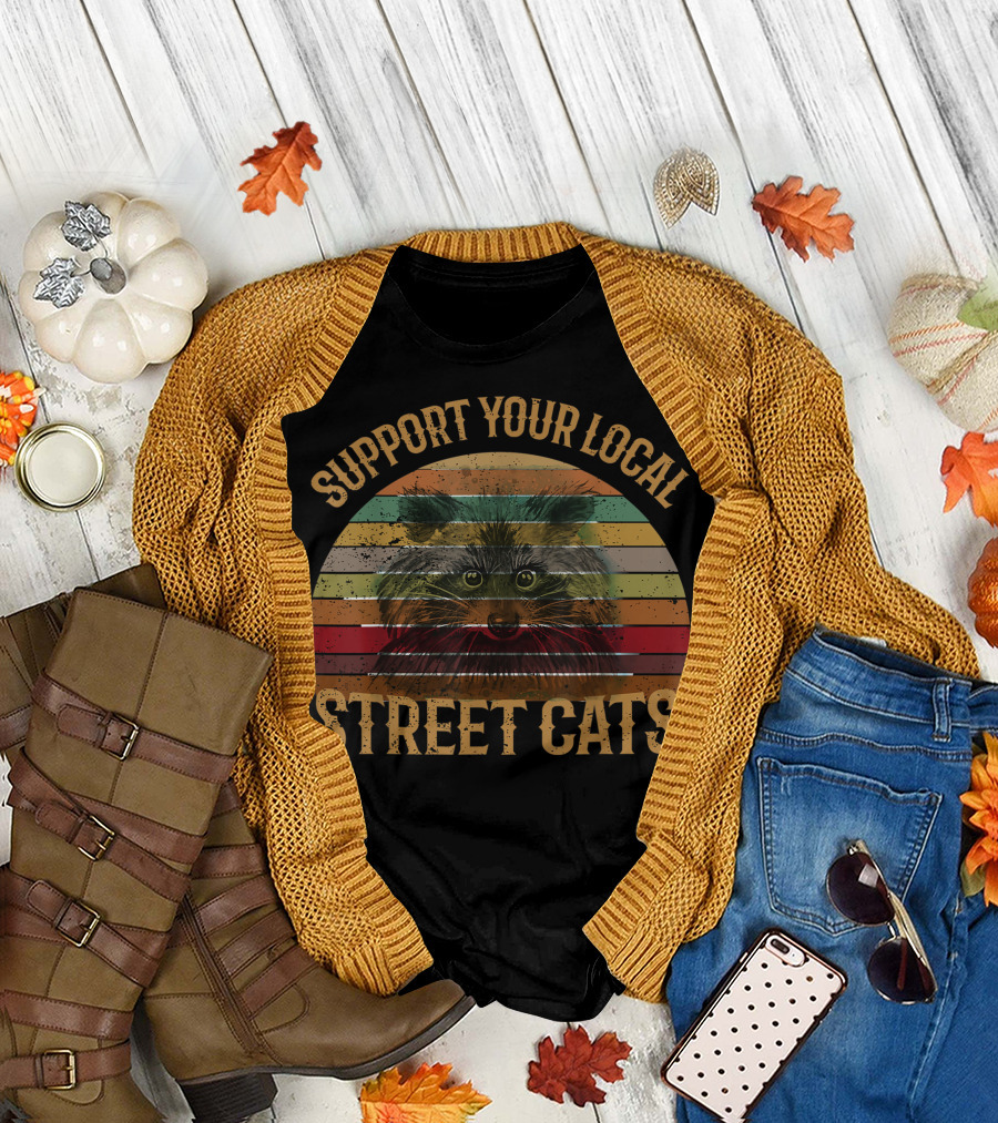 Support Your Local Street Cats Cute Raccoon With Sunset Forest Racoon T-Shirt