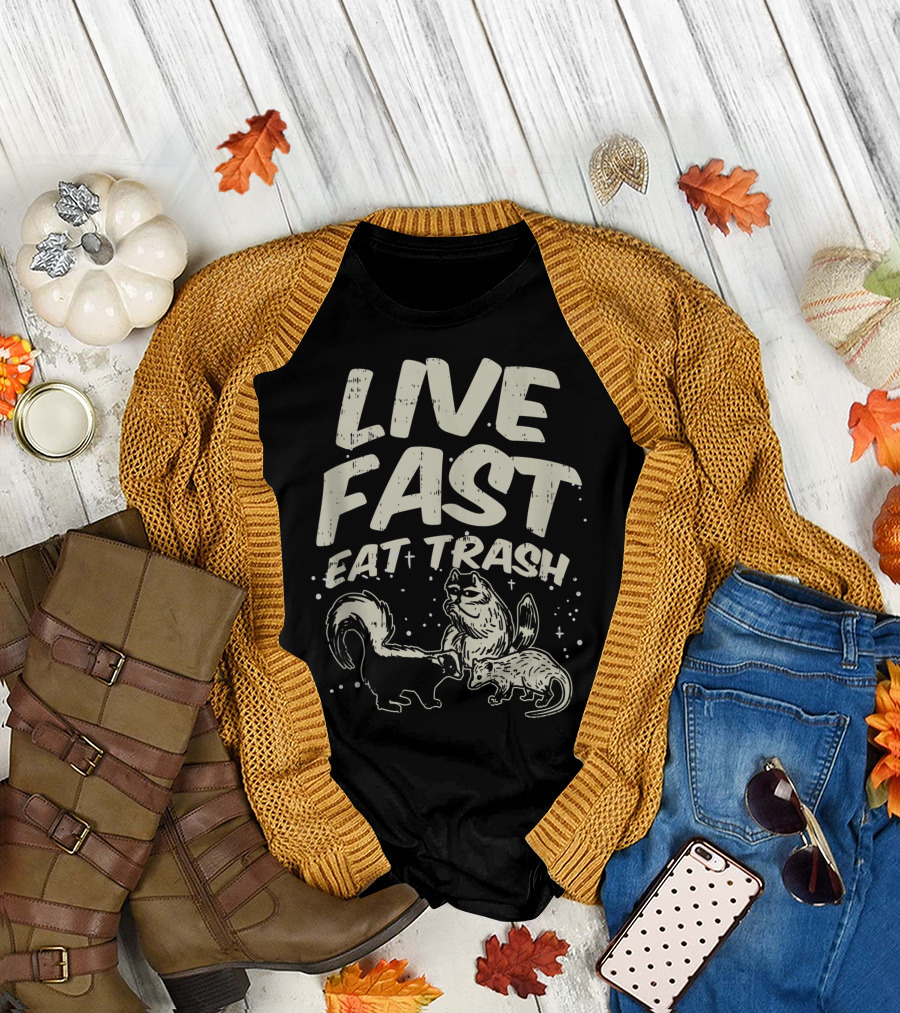 Live Fast Eat Trash Skunk Raccoon Opossum Street Cats Tn T-Shirt